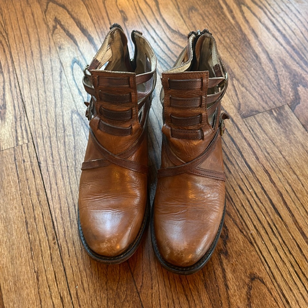 Freebird by Steven Cognac Brown Strappy Leather Ankle Booties